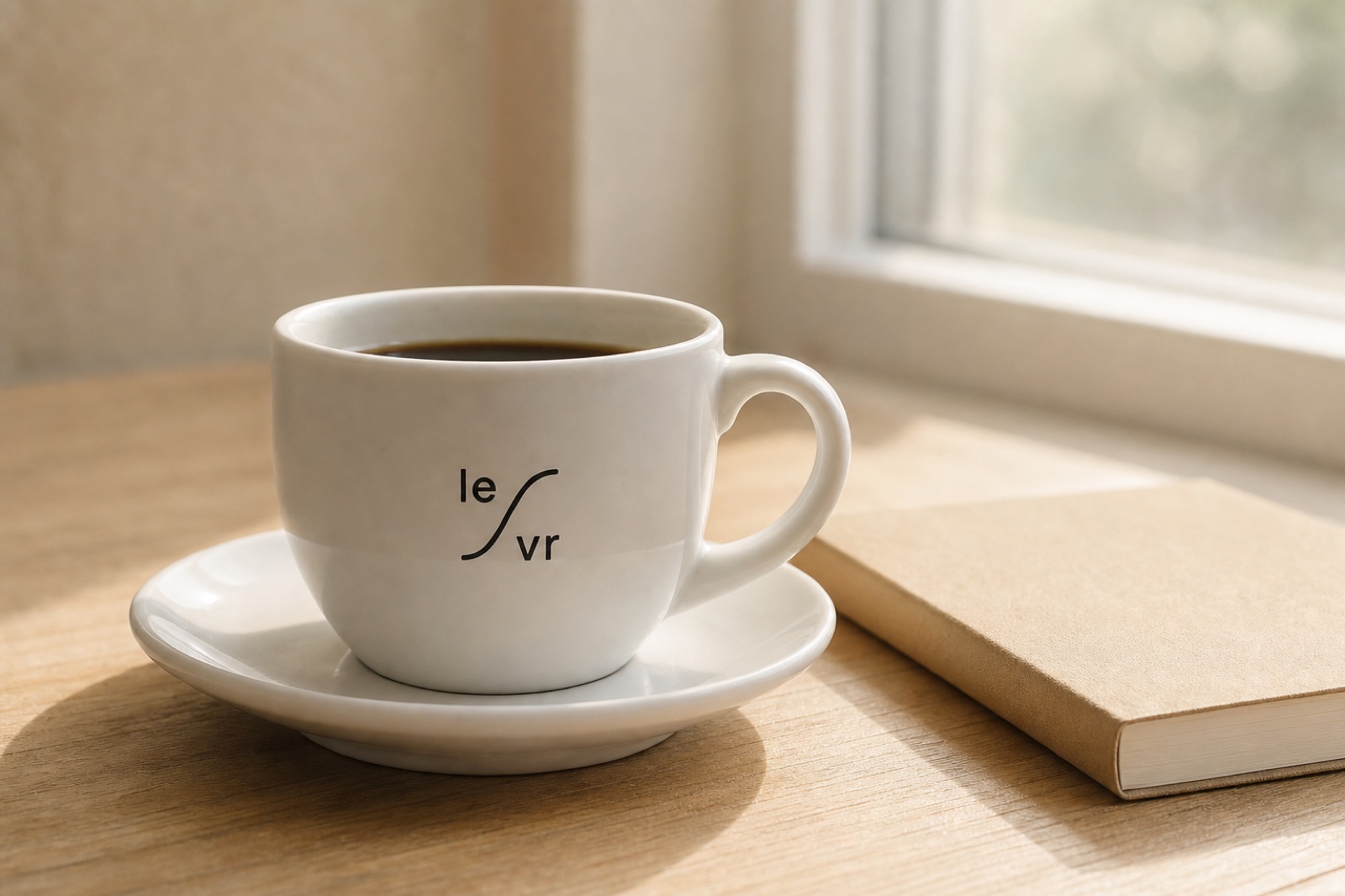 LEVR single-color mark on a cup.